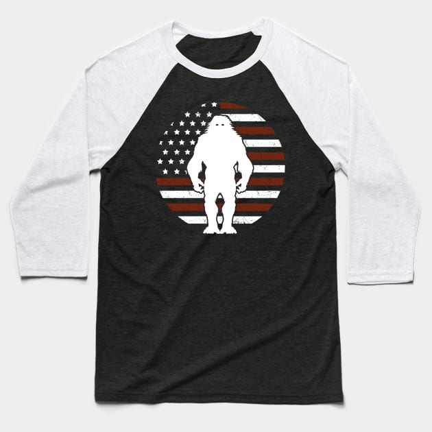 Bigfoot American Flag Flag 4th Of july Baseball T-Shirt by Tesszero